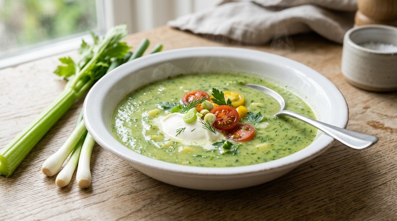 Tuinkruidensoep met Creme Fraiche