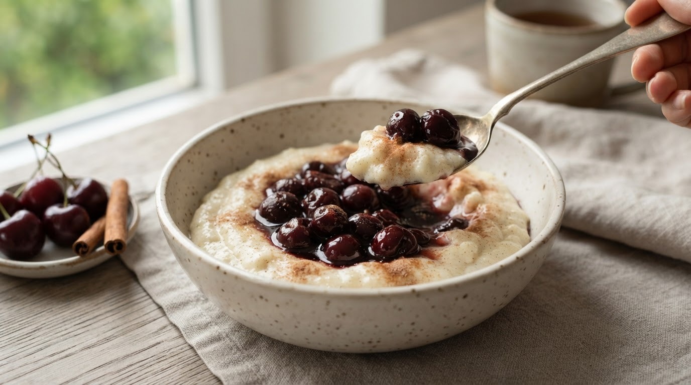 Vanille-griesmeelpap met Rumkersen