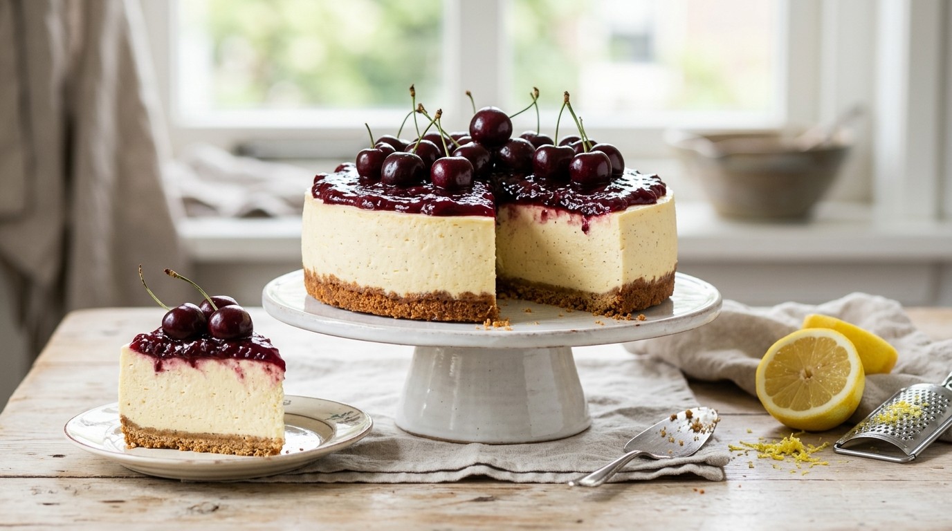 Vanillekwarktaart met Kersenjam