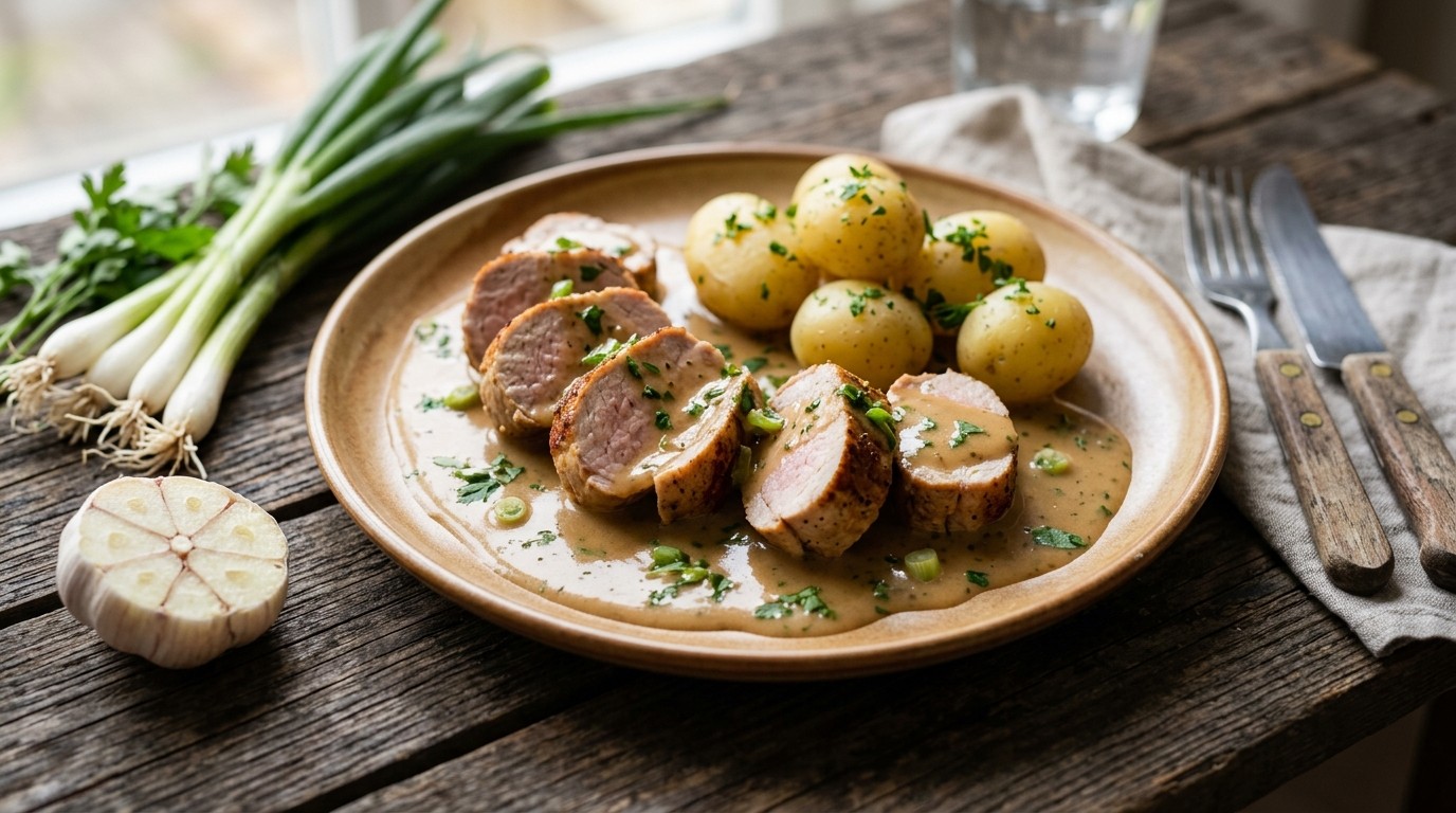 Varkenshaas met Knoflookmosterdsaus