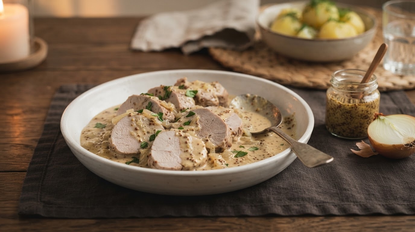 Varkenshaasje met Mosterd-roomsaus recept Varkenshaasje met Mosterd-roomsaus recept
