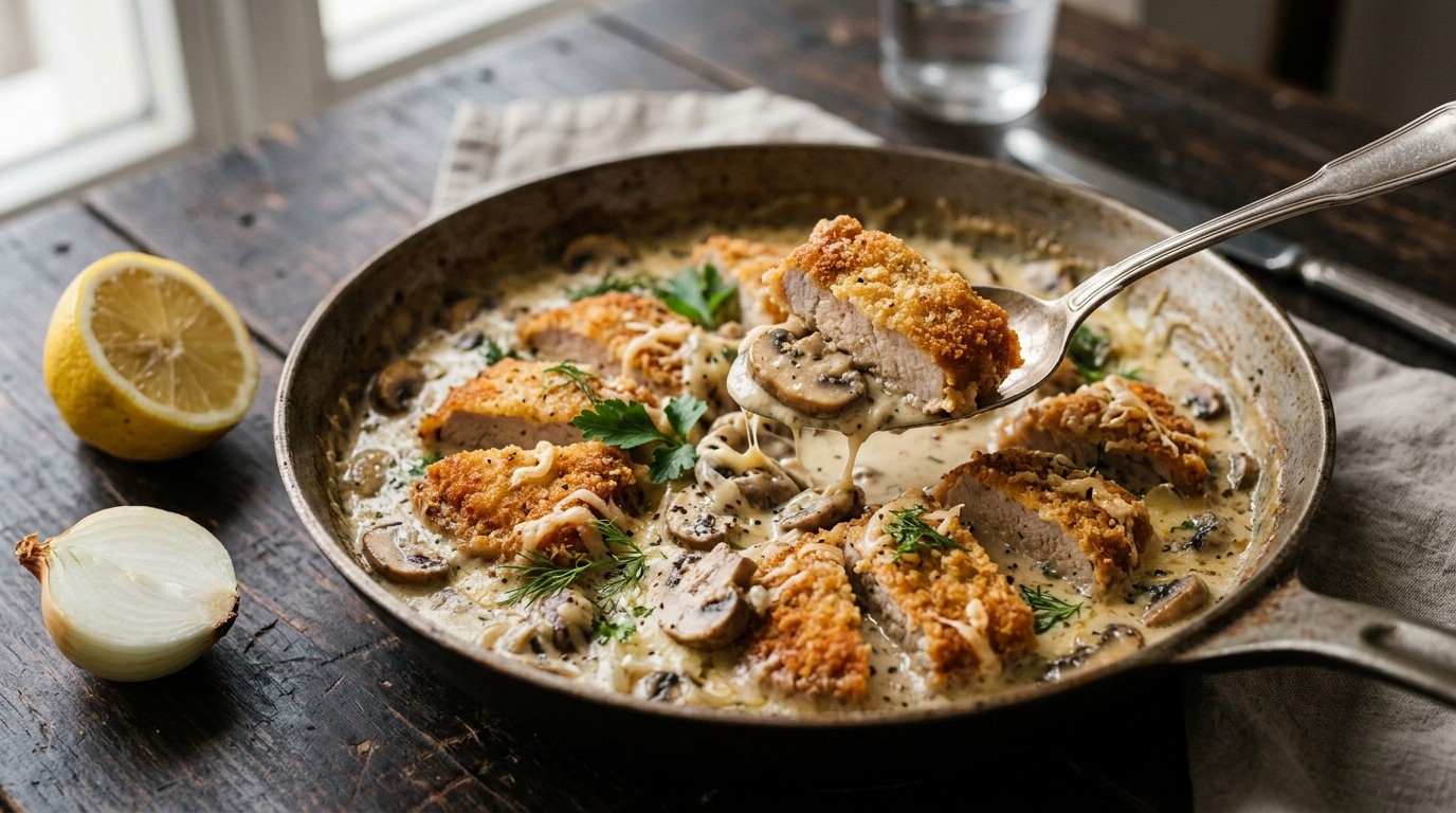 Varkenslapjes in Champignon-kaassaus