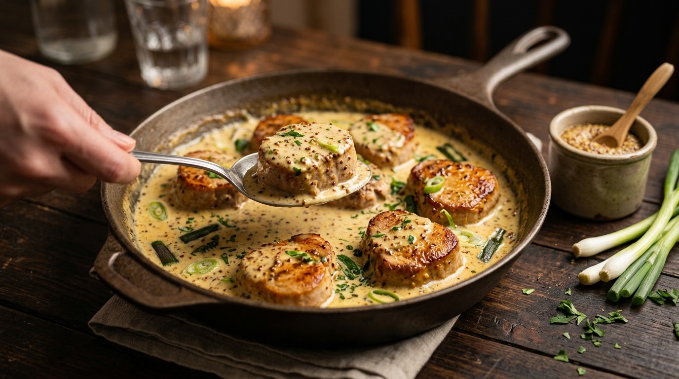 Varkensmedaillons met Mosterdsaus recept Varkensmedaillons met Mosterdsaus recept