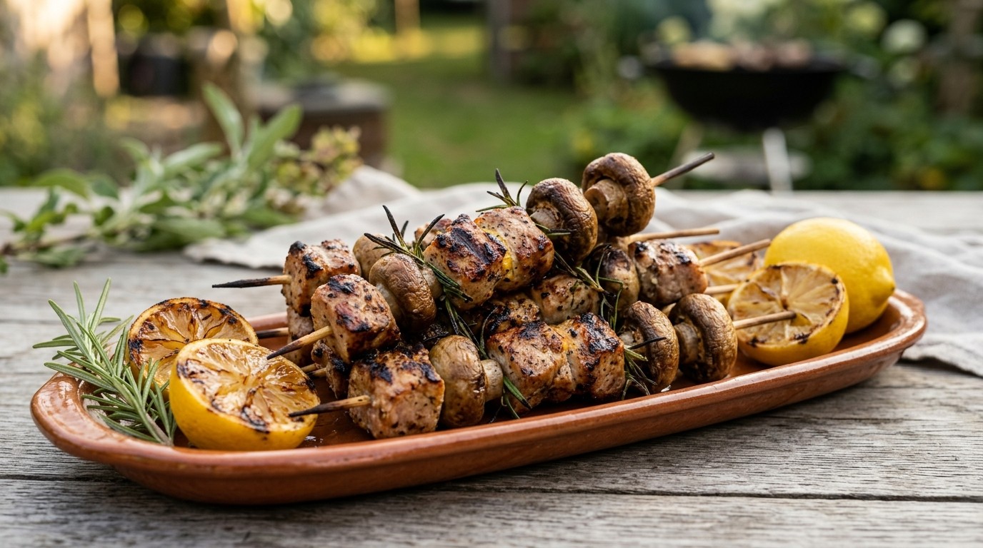 Varkensspiesjes met Champignons en Rozemarijn