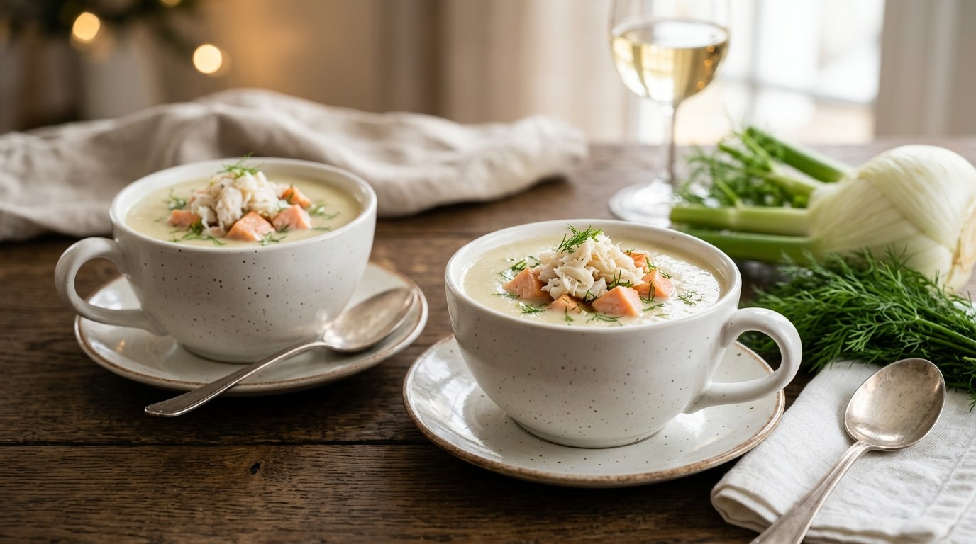 Venkelsoep met Krab en Zalm