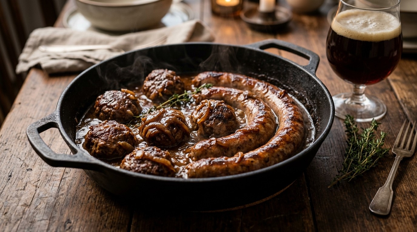 Verse Worst of Gehaktbal met Biersaus recept Verse Worst of Gehaktbal met Biersaus recept