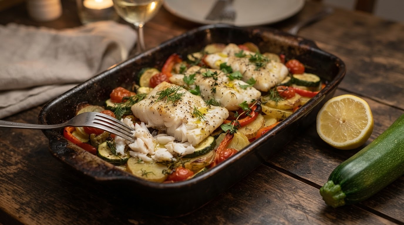 Vis-groentenschotel