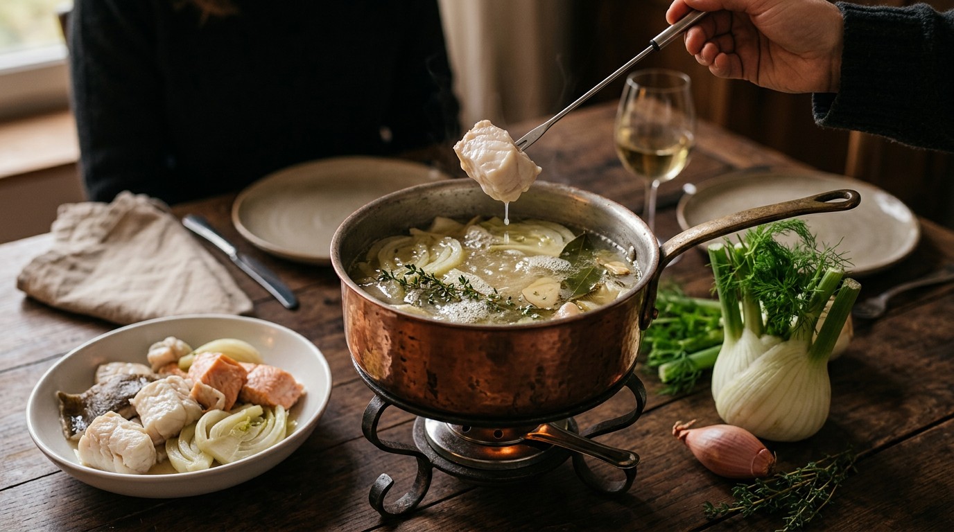 Visbouillonfondue met Venkel recept Visbouillonfondue met Venkel recept