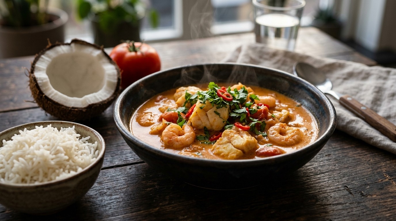 Viscurry met Kokos en Tomaten