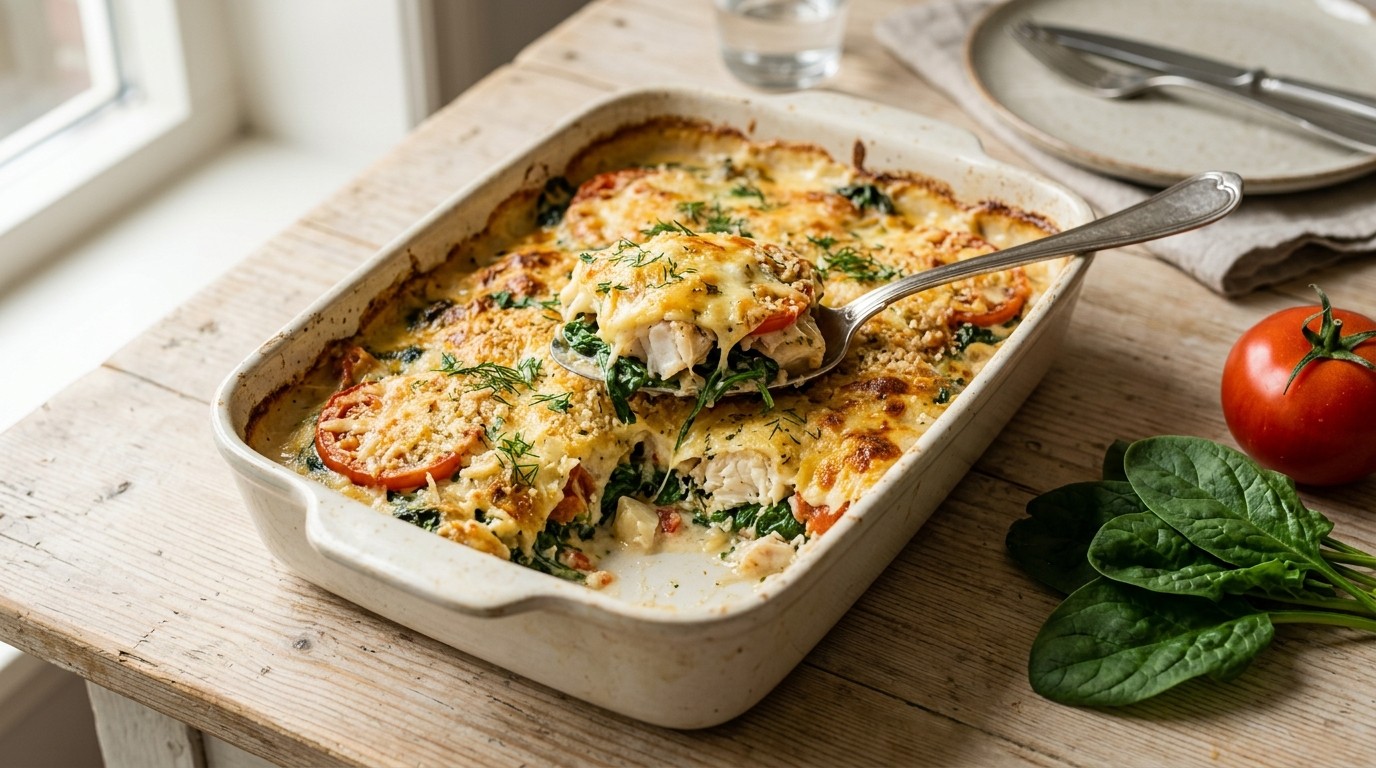 Visgratin met Spinazie en Tomaat