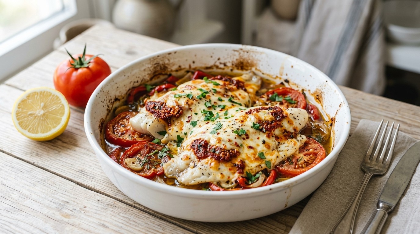 Visje Gebakken met Kaas en Rode Pestosaus