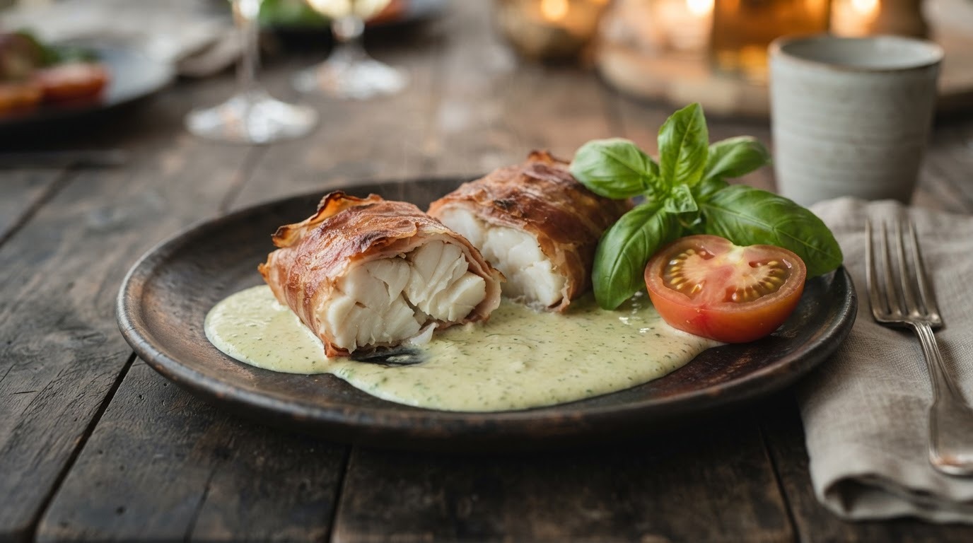 Vispakketjes in Rauwe ham met Basilicumsaus recept Vispakketjes in Rauwe ham met Basilicumsaus recept