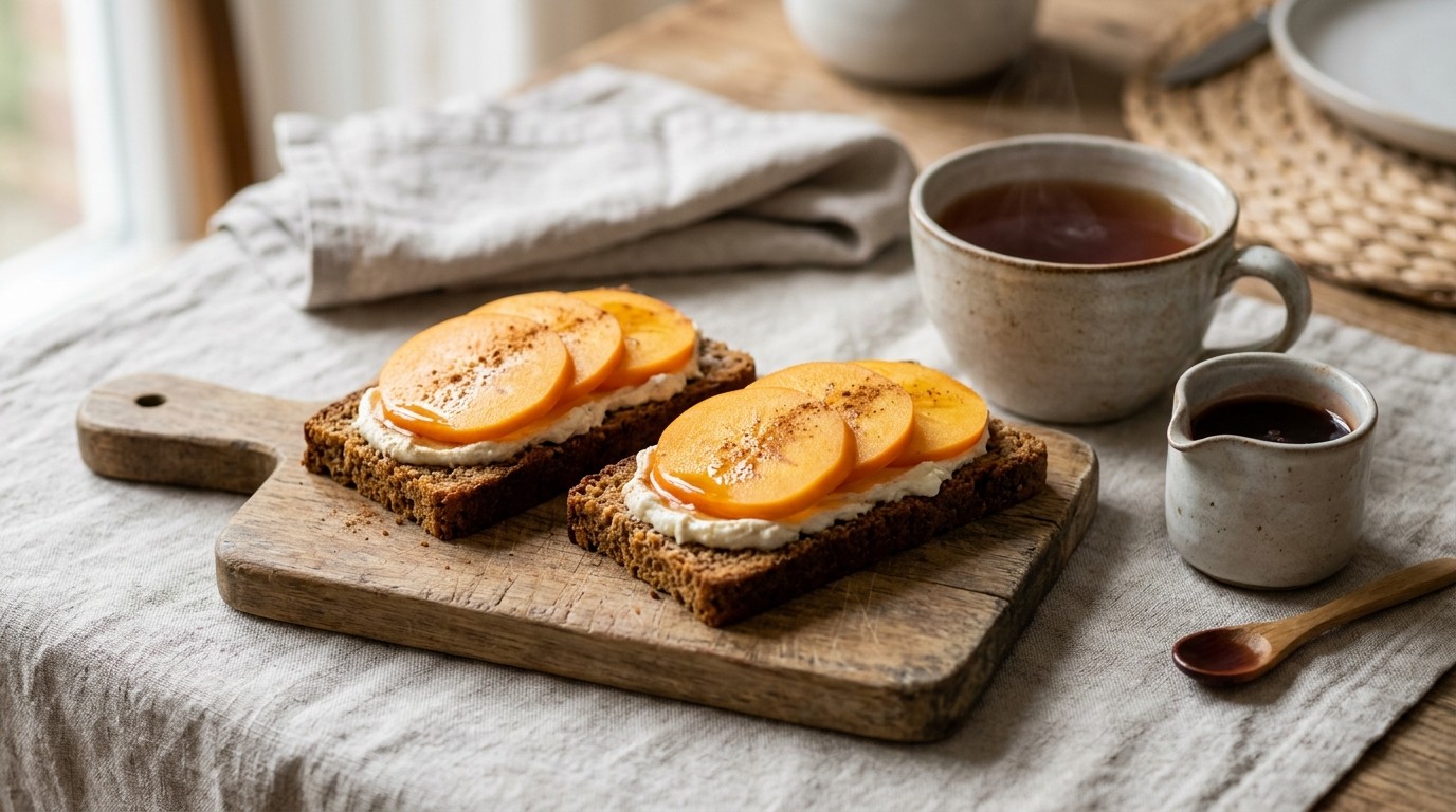 Volkoren Peperkoek met Mon Chou en Sharonfruit