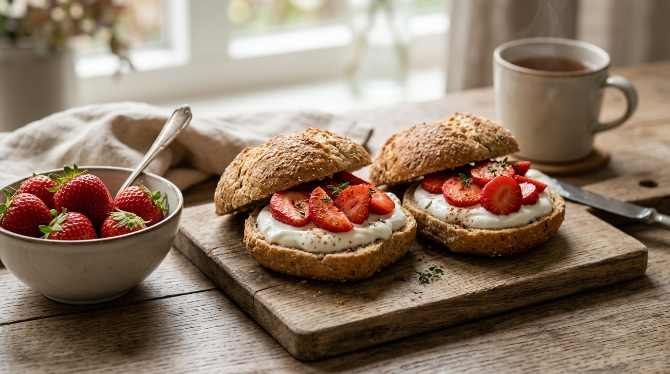 Volkoren Pistolets met Aardbeien en Yoghurt