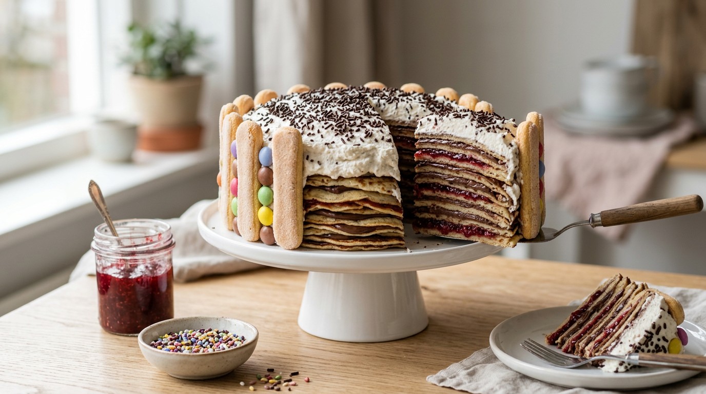 Vrolijke Pannenkoekentaart recept Vrolijke Pannenkoekentaart recept