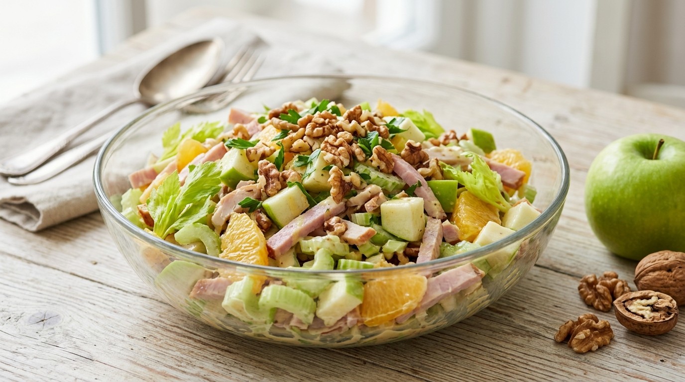 Waldorfsalade met ham en kip