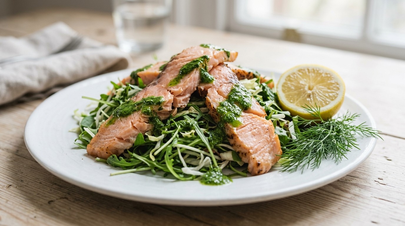 Warme Gerookte Zalm met Spinaziedressing