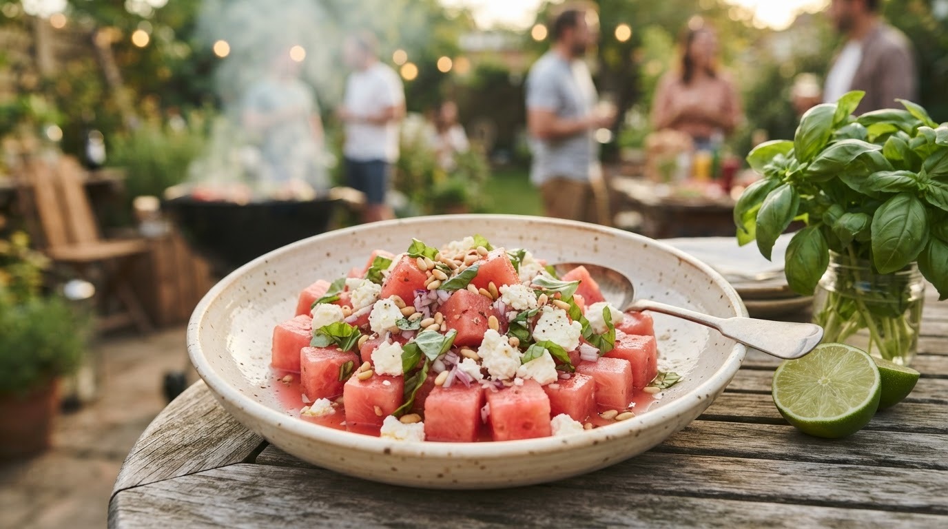 Watermeloen met Fetasalade bij de bbq