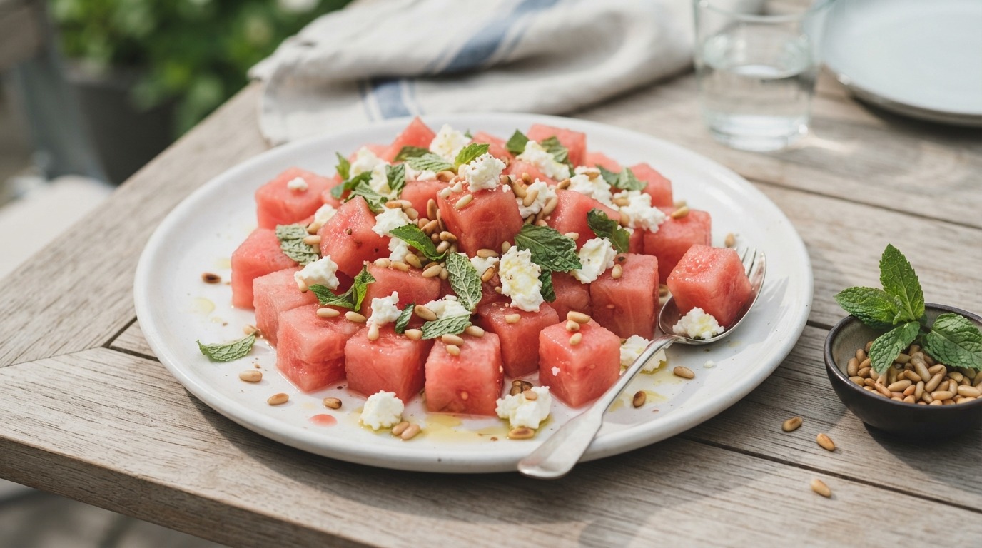 Watermeloen Salade met Geitenkaas recept Watermeloen Salade met Geitenkaas recept
