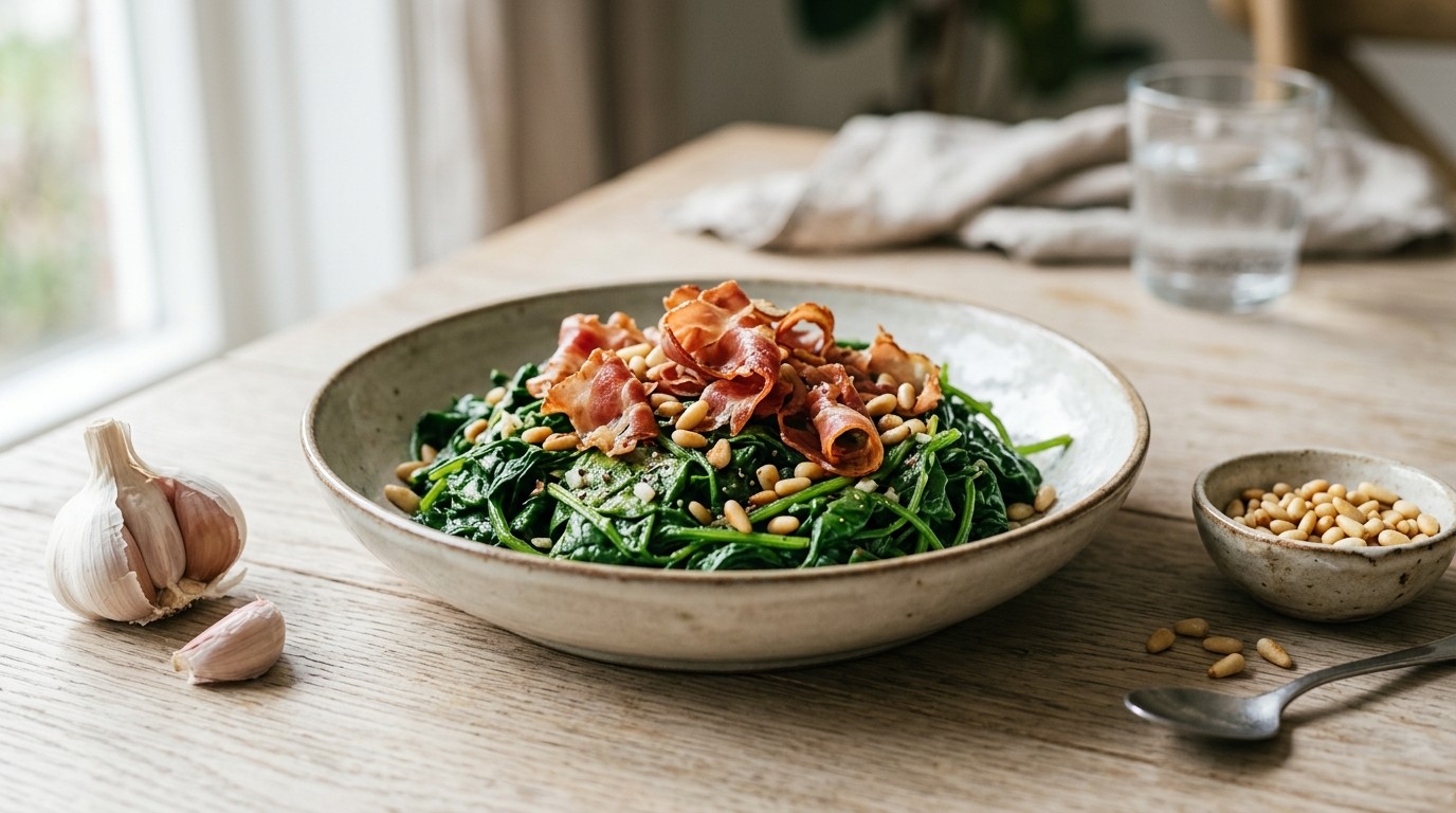 Wilde Spinazie met Parmaham