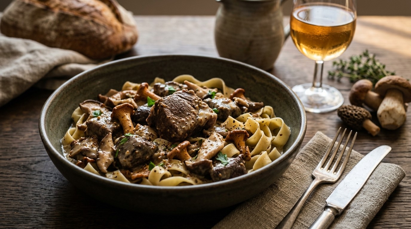 Wildpannetje met Paddenstoelen en Pasta