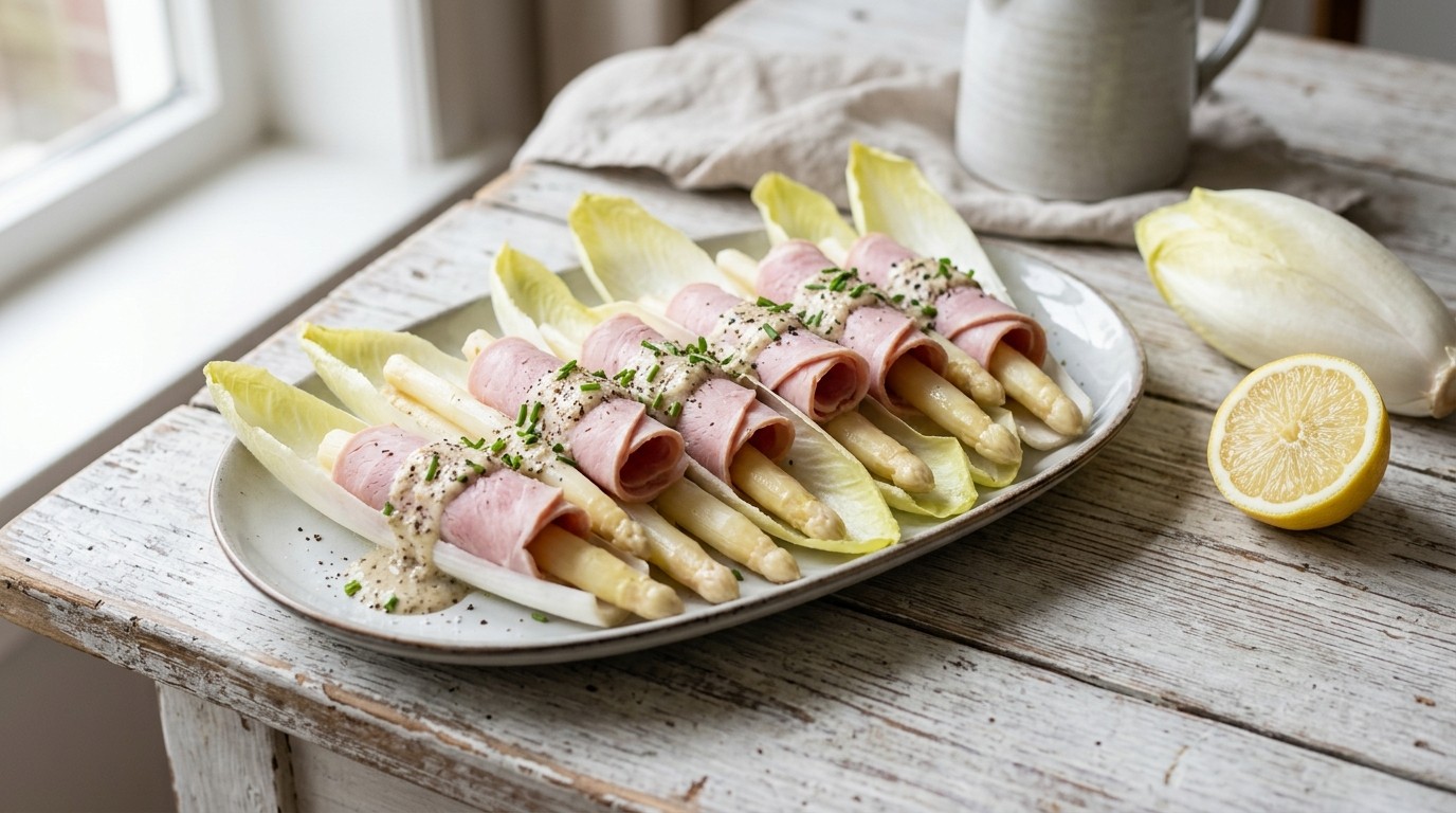 Witlof-ham-aspergesalade recept Witlof-ham-aspergesalade recept