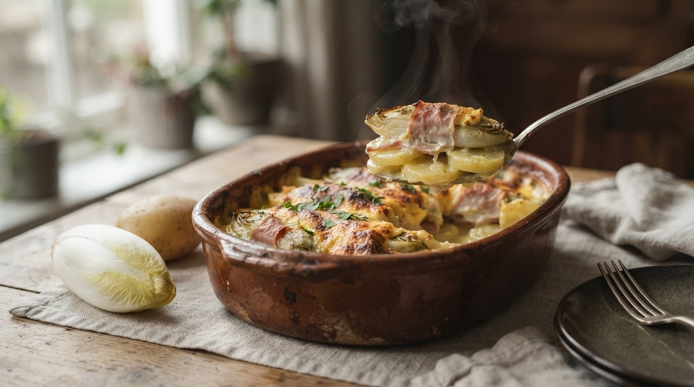 Witlof met ham Kaas en Aardappels uit de Oven recept Witlof met ham Kaas en Aardappels uit de Oven recept