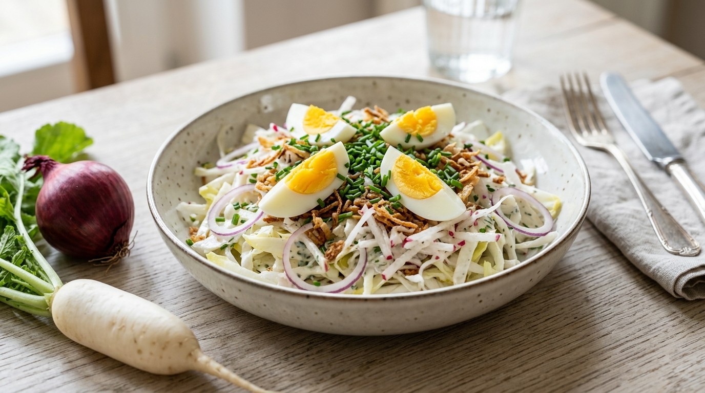 Witlofsalade mei ei
