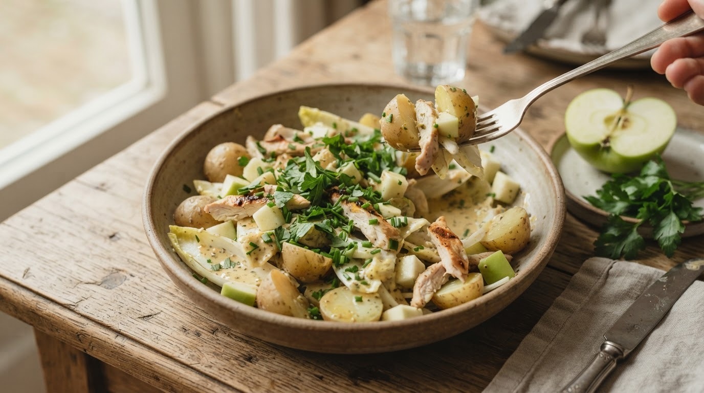 Witlofsalade met Aardappel, Appel, kip en Peterselie