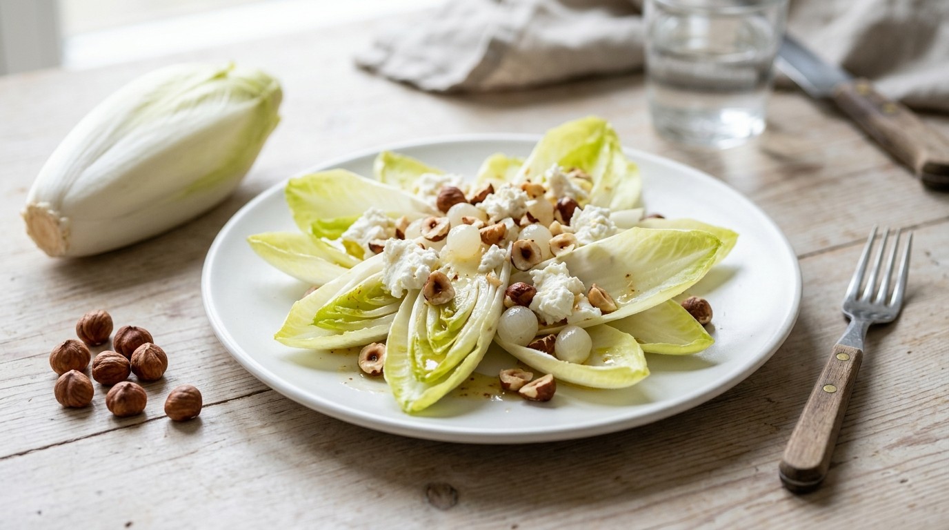 Witlofsalade met Geitenkaas en Uitjes
