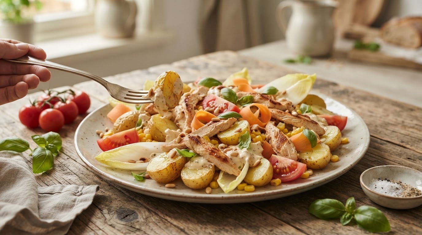 Witlofsalade met kip en Krieltjes