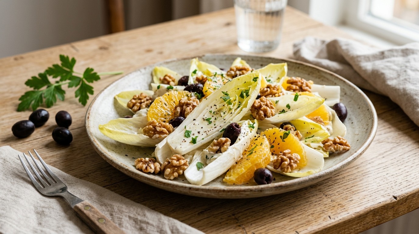 Witlofsalade met Sinaasappel en Walnoten