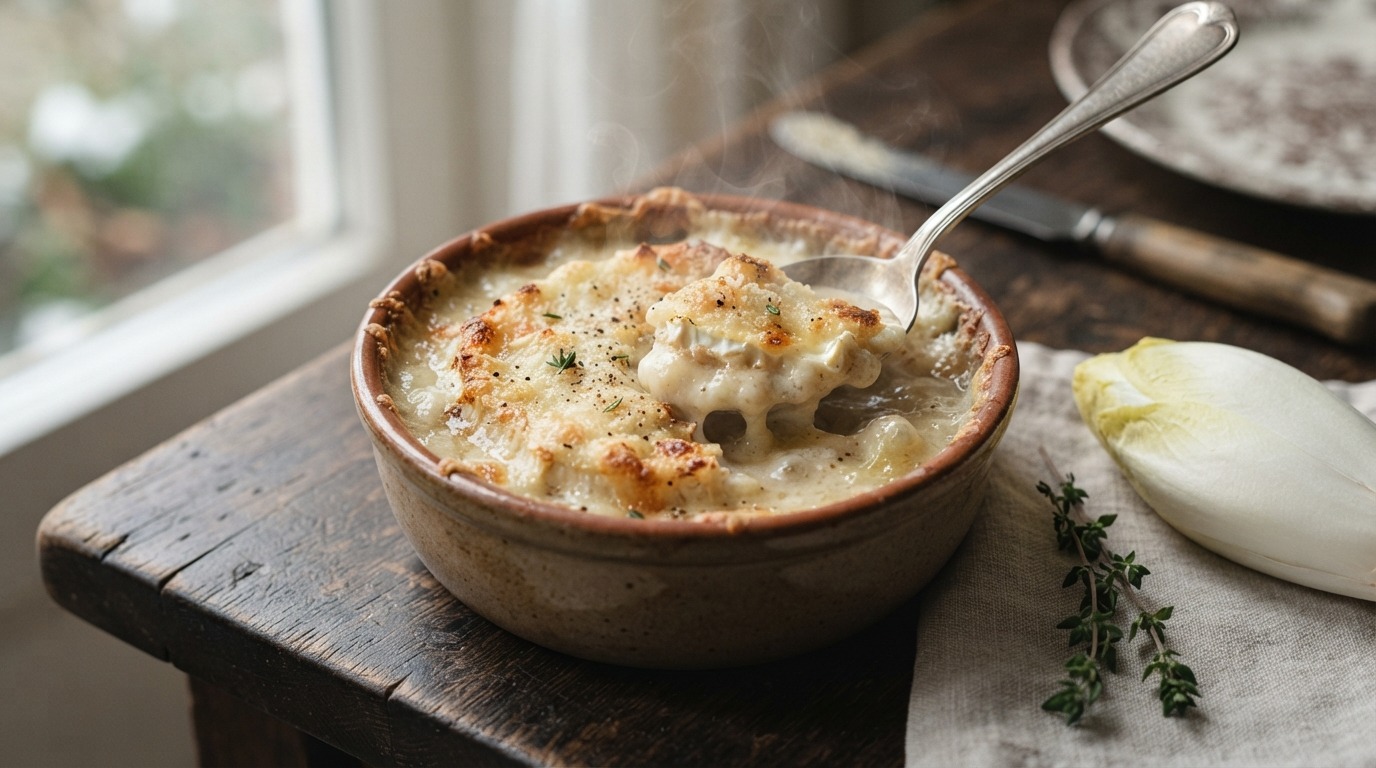 Witlofsoep met Hollandse Geitenkaas Gegratineerd
