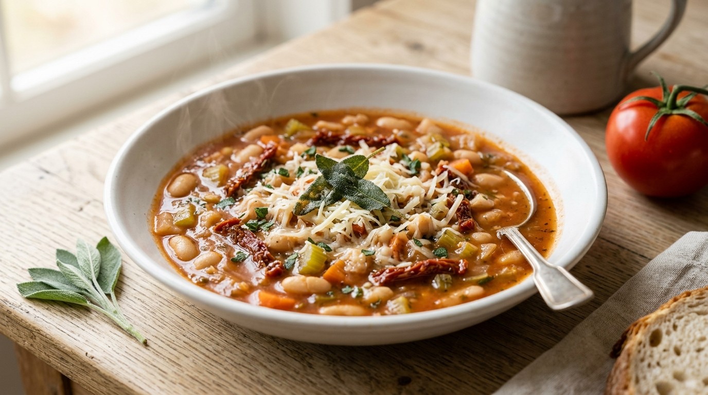 Witte Bonensoep met Tomaten en Geraspte Kaas recept Witte Bonensoep met Tomaten en Geraspte Kaas recept