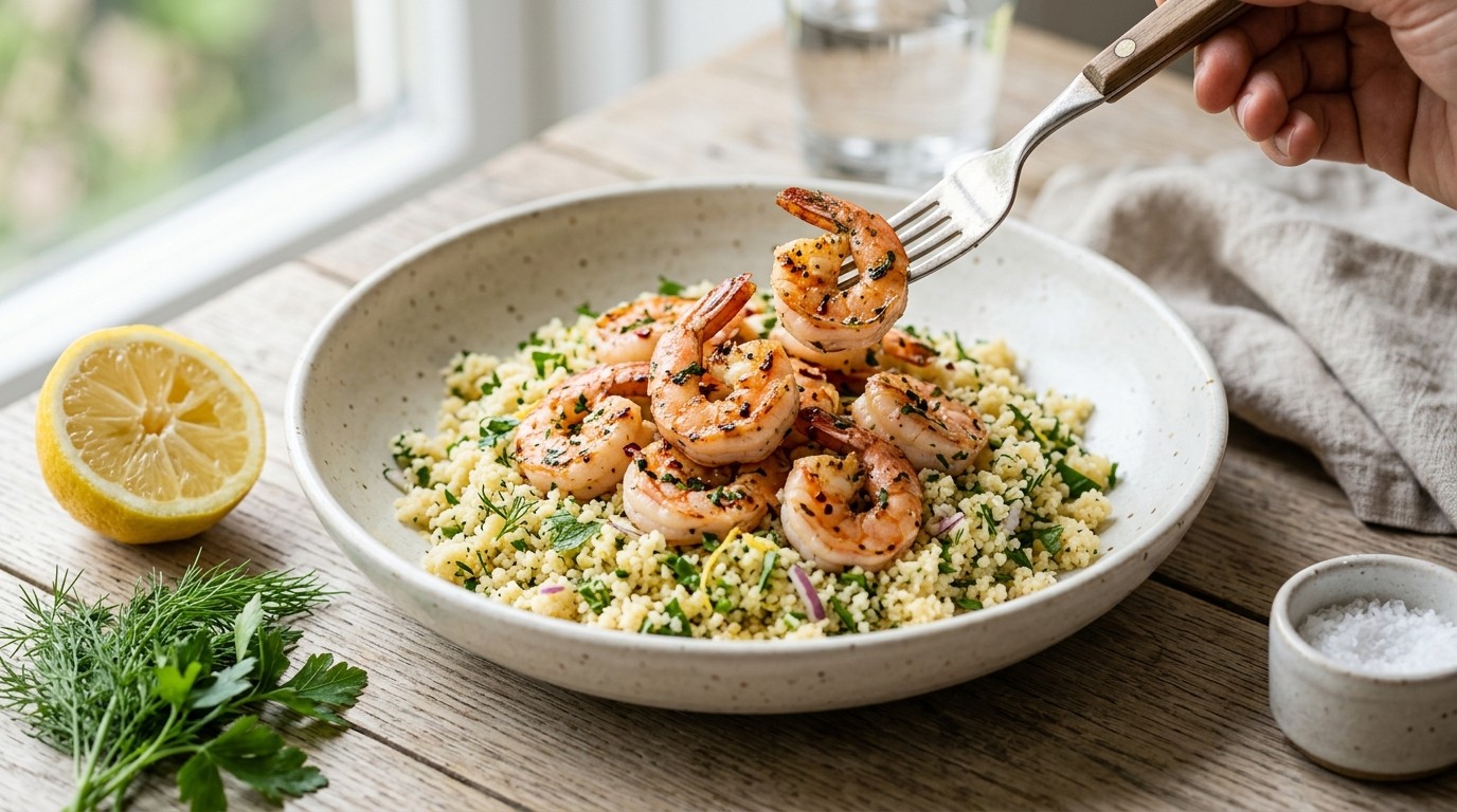 Wokgarnalen met Couscous