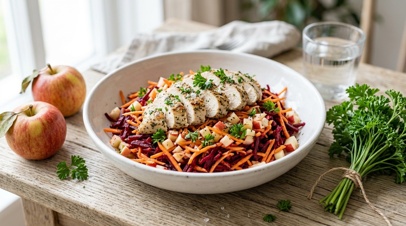 Wortel- Rode Bietensalade met Kipfilet