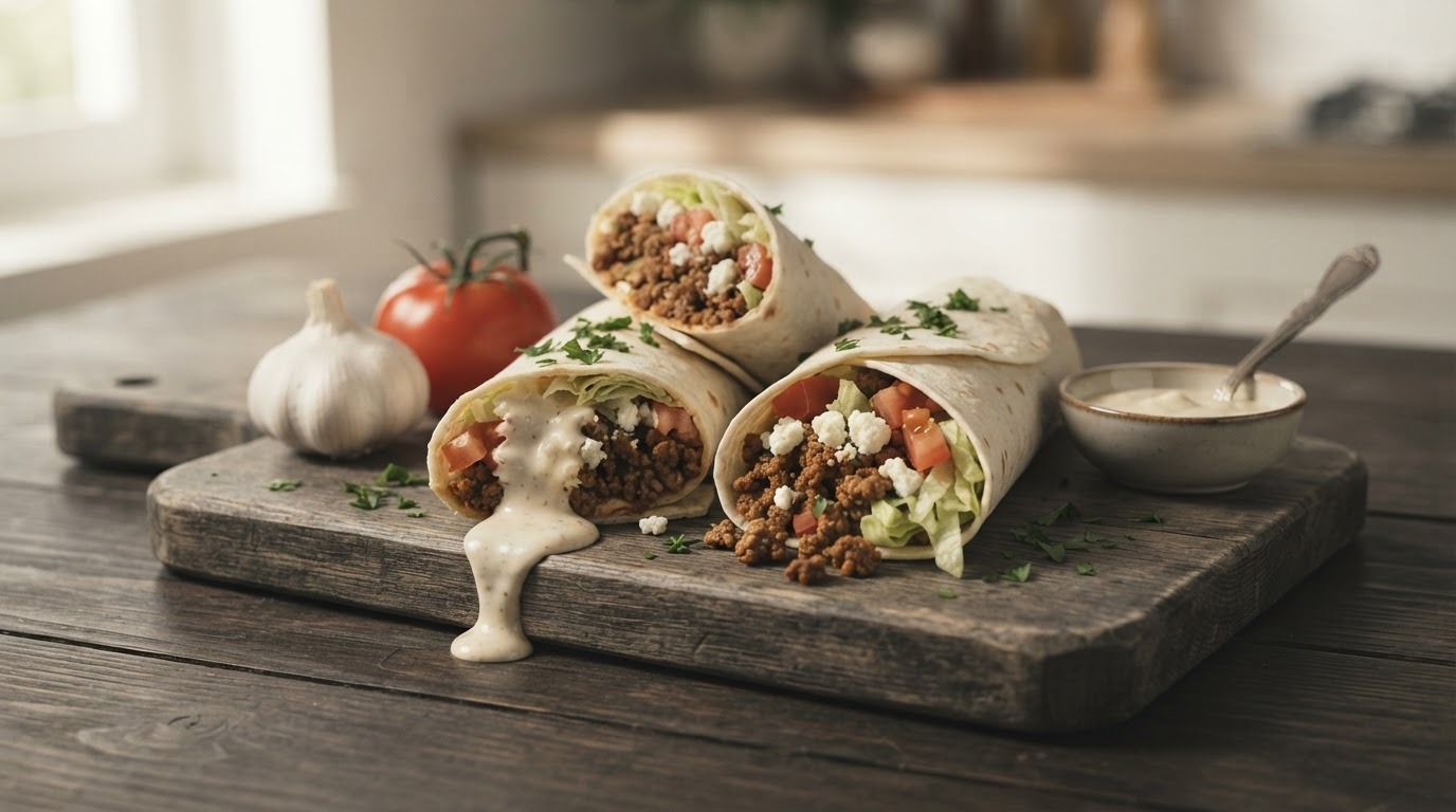 Wraps met Gehakt en Zelfgemaakte Knoflooksaus recept Wraps met Gehakt en Zelfgemaakte Knoflooksaus recept