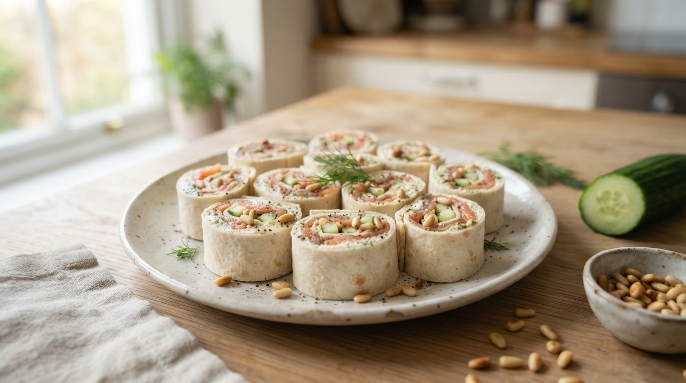 Wraps met Zalm, Pijnboompitten en Komkommer