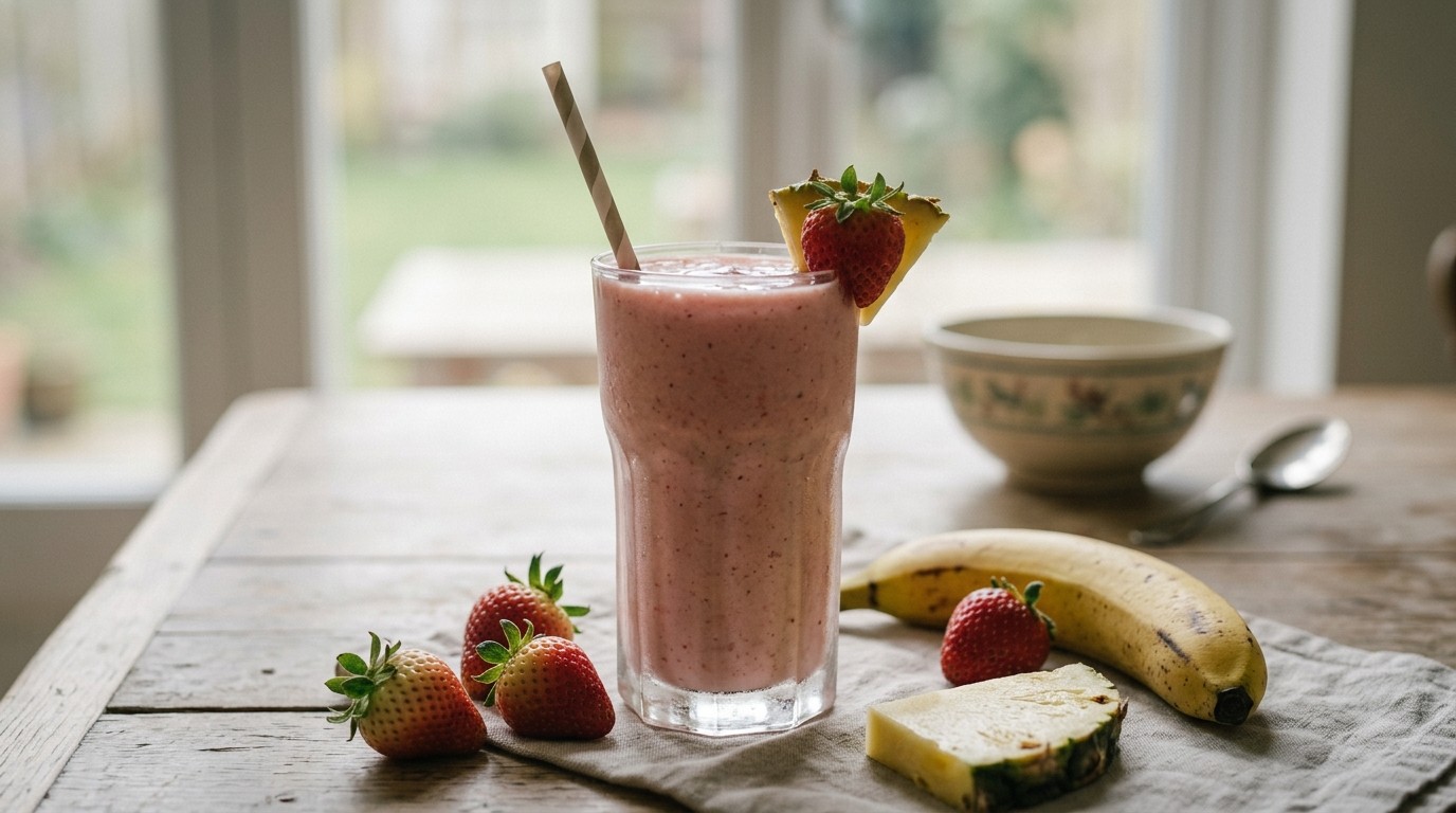 Yoghurtsmoothie met Banaan, Ananas en Aardbeien