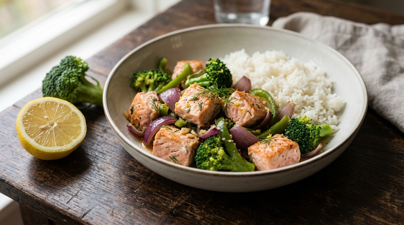 Zalm- Broccoli uit de wok