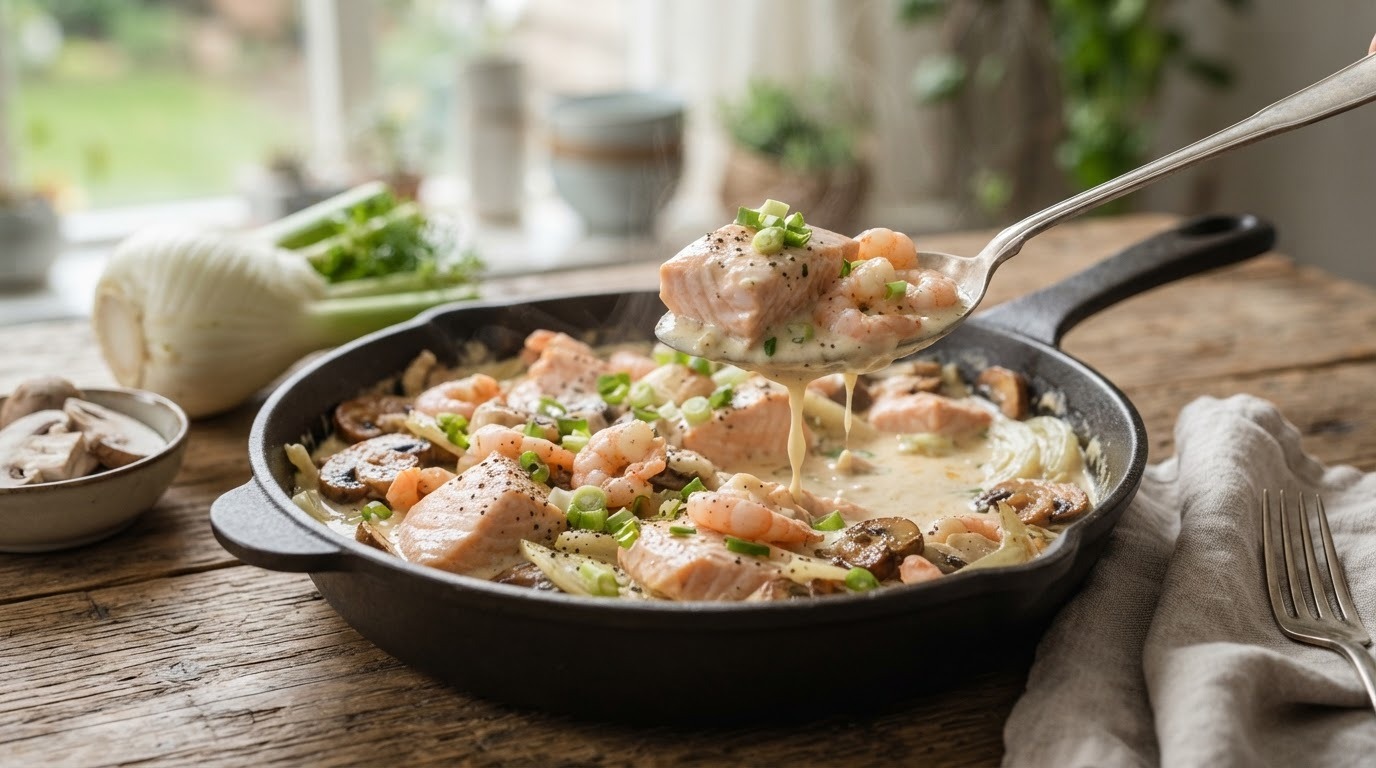 Zalm in Roomsaus met Champignons