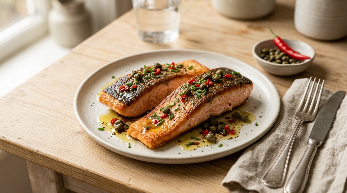 Zalm met Kappertjes-chilidressing