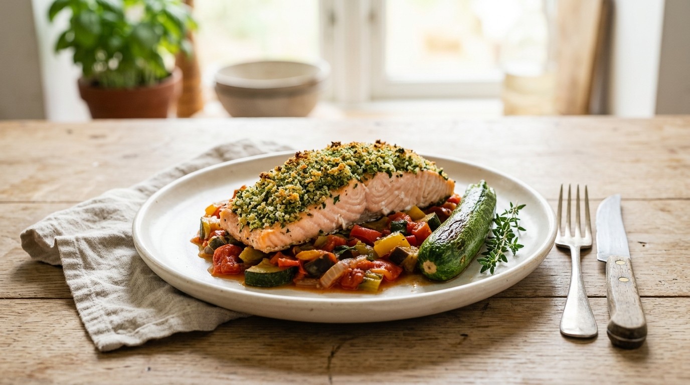 Zalm met Kruidenkorst en Ratatouille recept Zalm met Kruidenkorst en Ratatouille recept