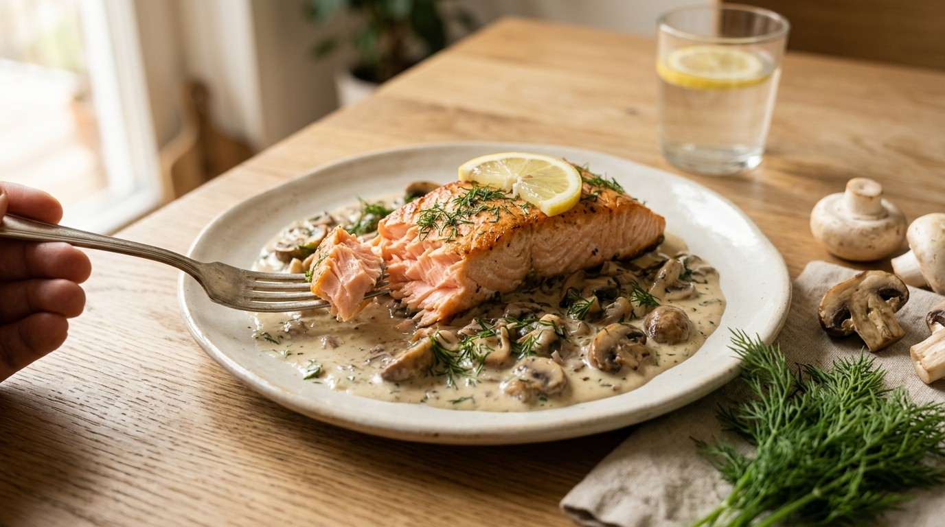 Zalm met Paddestoelensaus recept Zalm met Paddestoelensaus recept