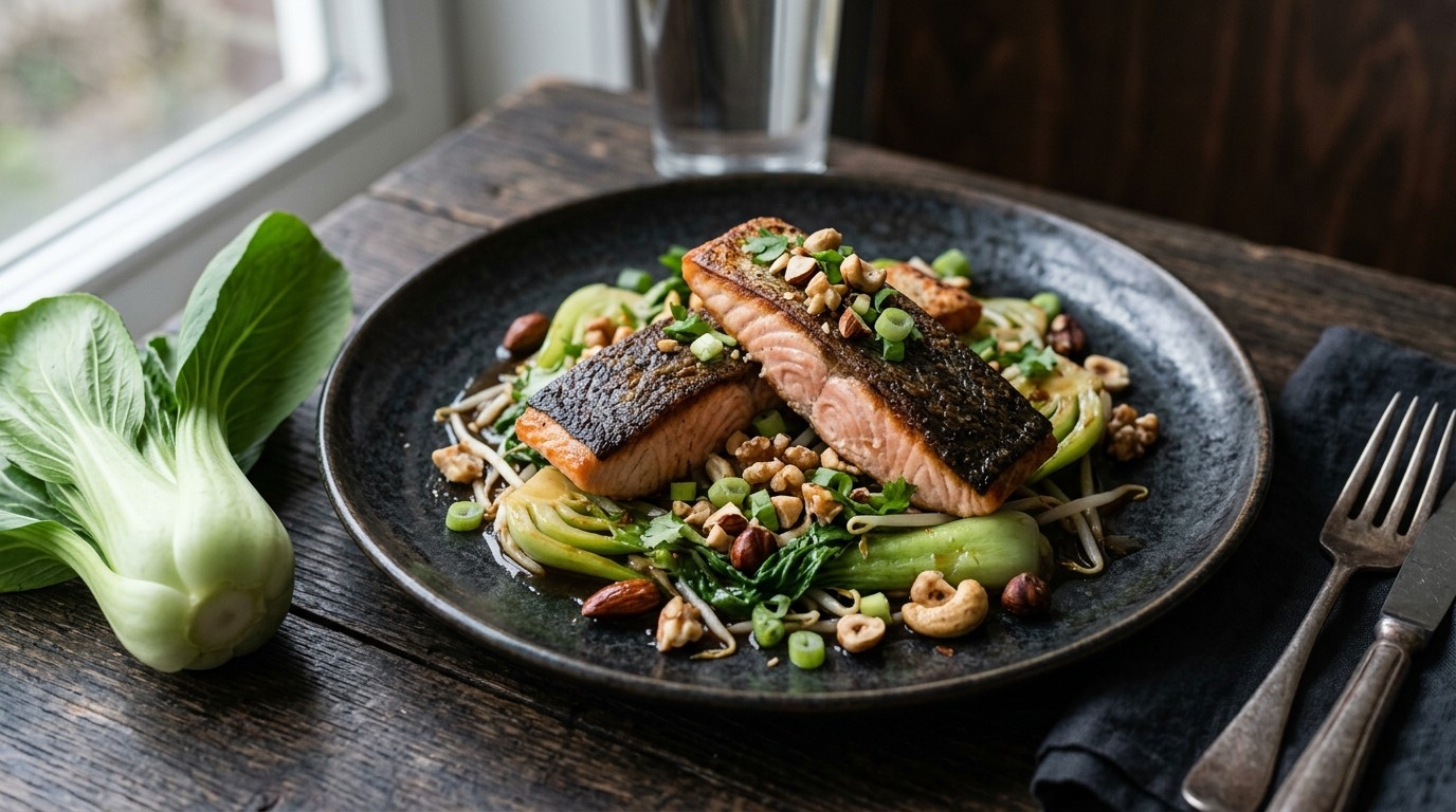 Zalm met Paksoi en Noten