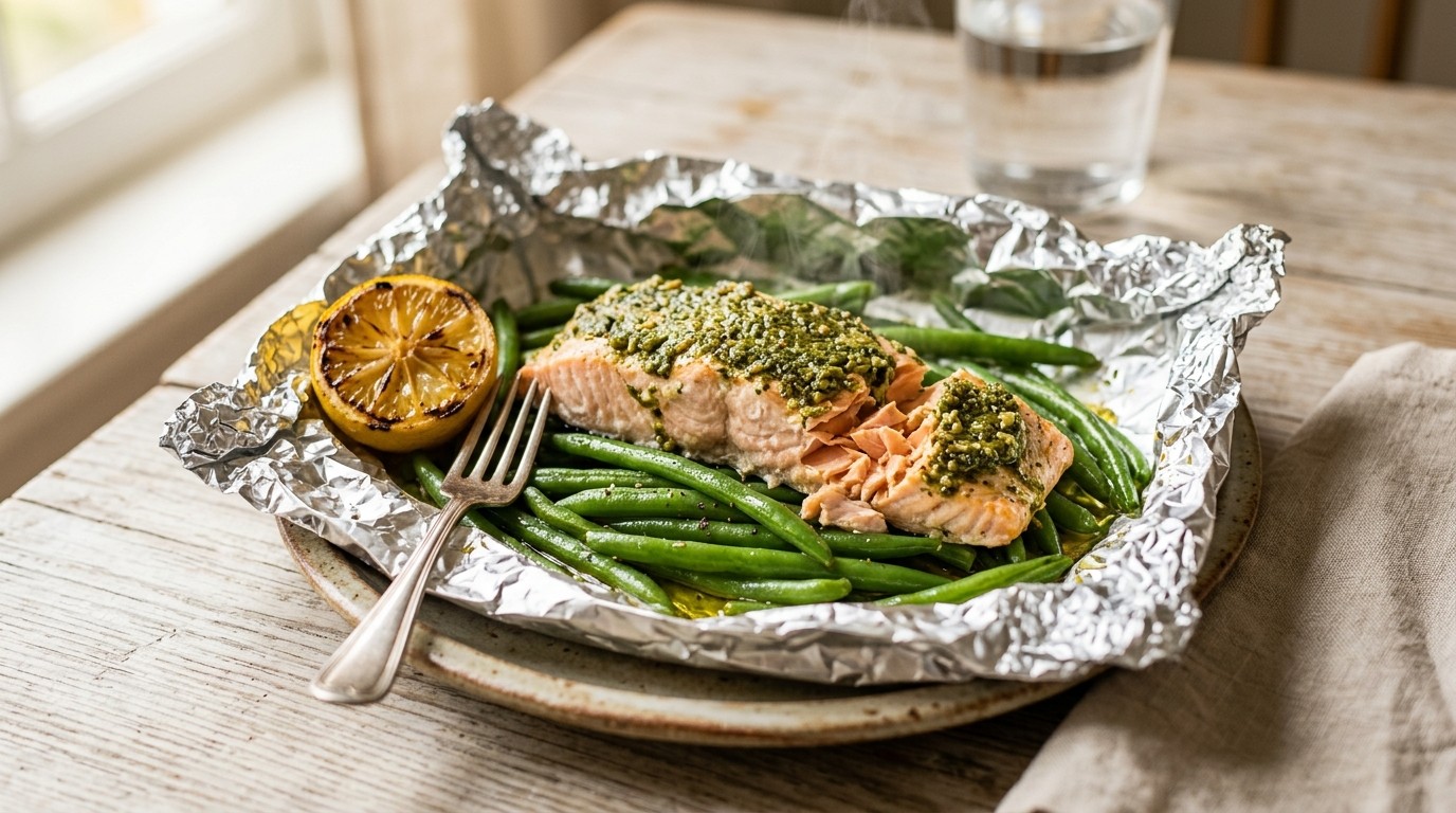 Zalm met Pesto en Boontjes
