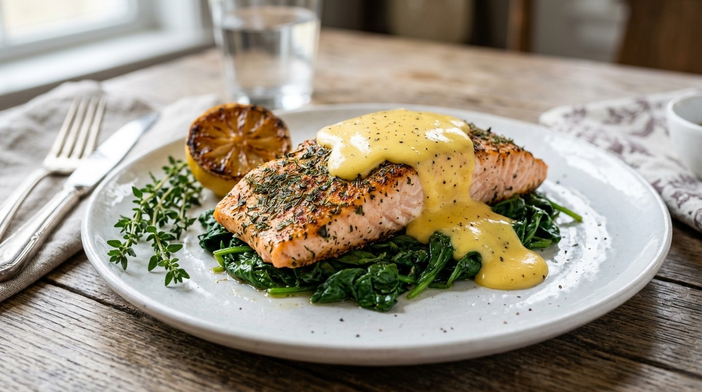 Zalm met Spinazie en Hollandaisesaus Voor de Brunch recept Zalm met Spinazie en Hollandaisesaus Voor de Brunch recept