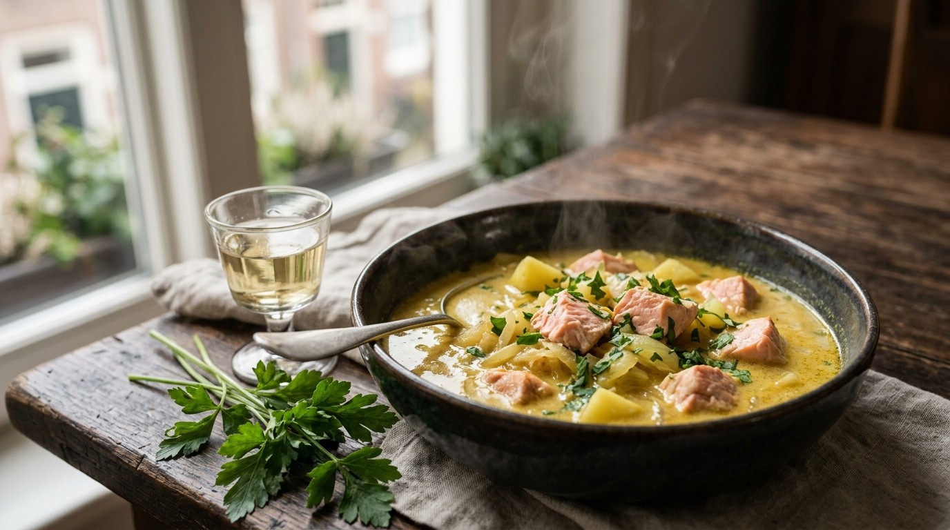 Zalm-uiensoep met Kerrie