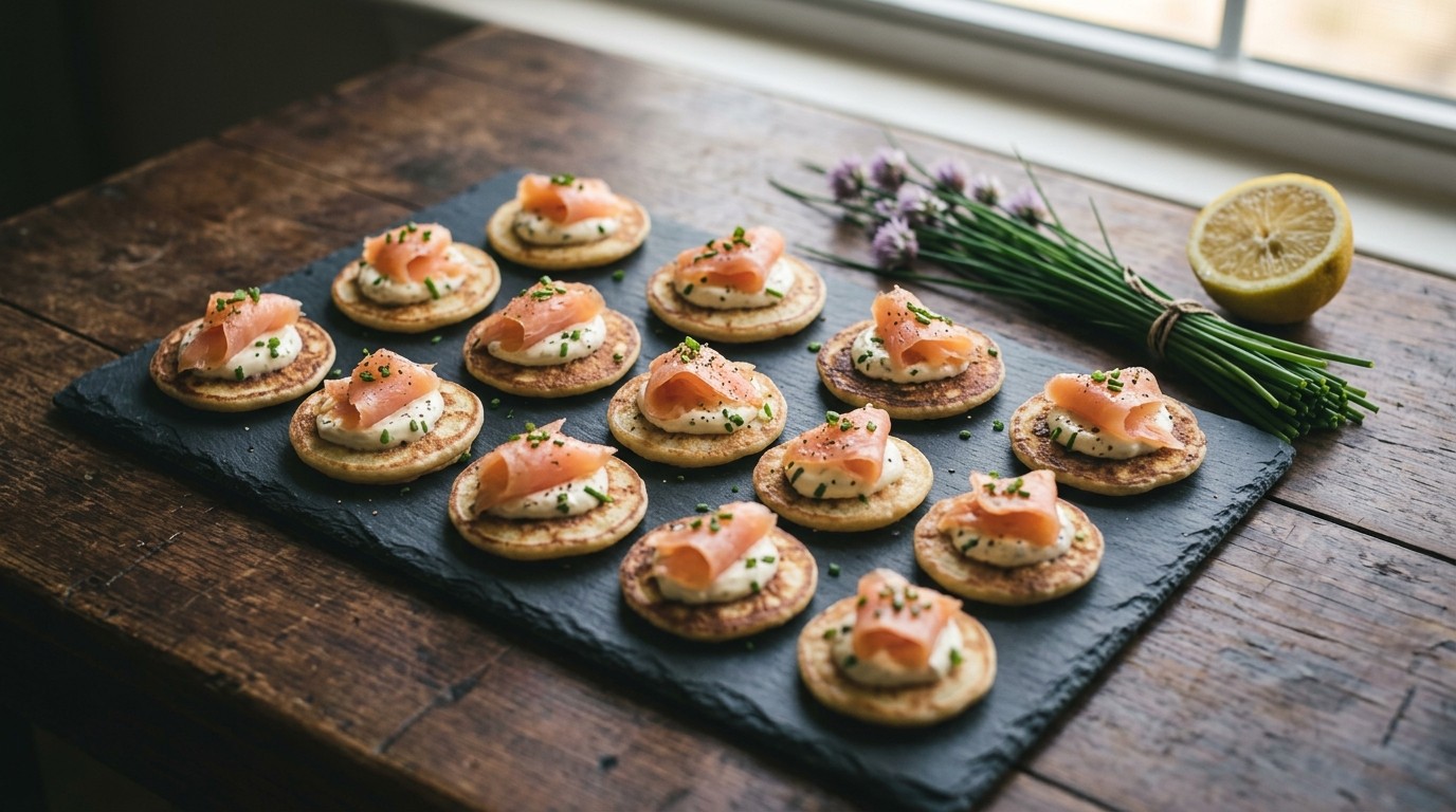 Zalmblini met Bieslookcrème