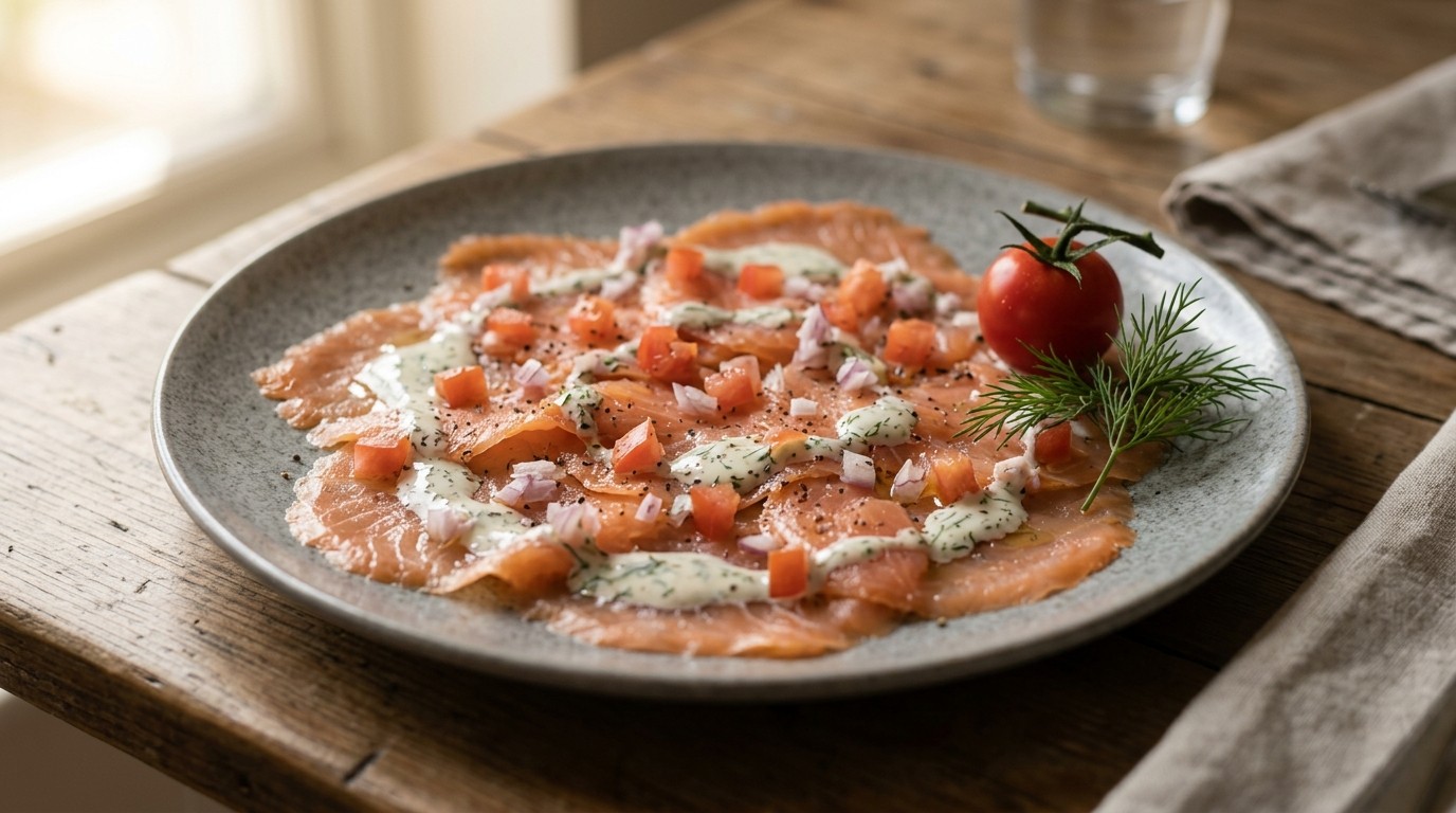 Zalmcarpaccio met Roomdressing